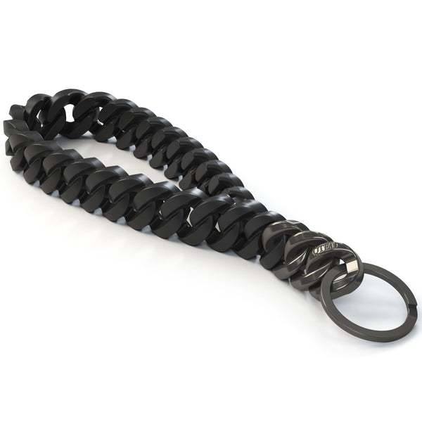 NEW! QTED x RINFIT Chain Wrist Lanyard for Keys - Keychain for Women and Men - Silicone Hand Loop Strap with Keyring. Color: Black and Gunmetal Gray - Patented Design